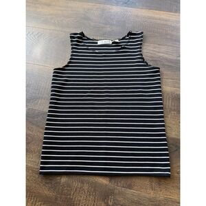 Chaus‎ Sport Striped Sleeveless Tank Top Casual Knit Black White Small